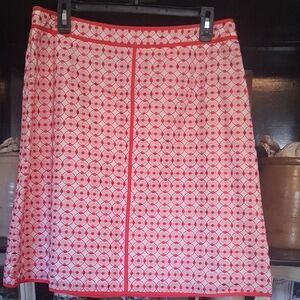 Talbots Orange and White Patterned A-Line Skirt